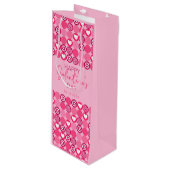 かわいいガレンティンの日ピンクのハートと花柄 ワインギフトバッグ (正面アングル)