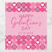 かわいいガレンティンの日ピンクのハートと花柄 ワインラベル (シングルラベル)