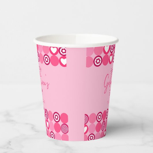 かわいいガレンティンの日ピンクのハートと花柄 紙コップ (左)
