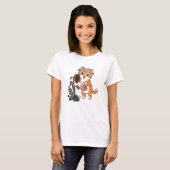 かわいいガーデナー猫のひまわり水やりイラスト Tシャツ (正面フル)