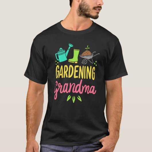かわいいガーデニングおばあちゃん 野菜の庭 ガーデナー Tシャツ (正面)