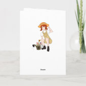 かわいいガーデニングガール花茶色の髪の誕生日 カード (裏面)