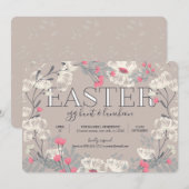 かわいいガーデンでのイースターエッグハントとランチへの招待 招待状 (正面/裏面)