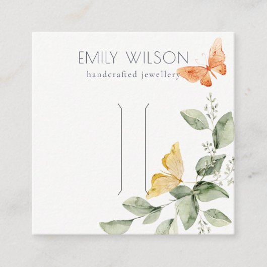 かわいいガーデンの葉蝶の髪のクリップディスプレイ スクエア名刺 (正面)