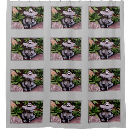 かわいいガーデンカエルの自然模様 シャワーカーテン (正面)