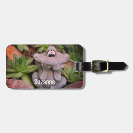 かわいいガーデンカエル多肉園パーソナライズされた ラゲッジタグ (正面横)