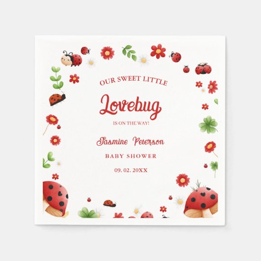 かわいいガーデン小さなラディバグ赤ちゃんシャワー招待状 スタンダードカクテルナプキン (正面)