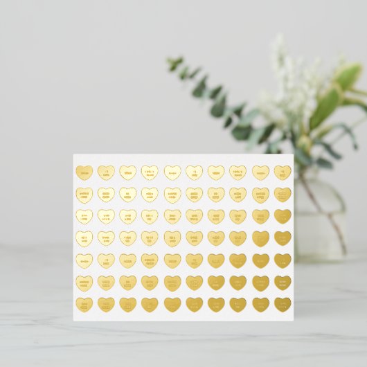 かわいいガーリーおもしろいカスタム会話キャンディハート 箔シーズンポストカード (立ち正面)