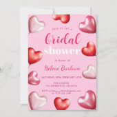かわいいガーリーおもしろいパーティーピンクハートブライダルシャワー 招待状 (正面)