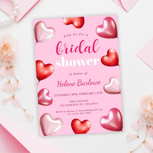 かわいいガーリーおもしろいパーティーピンクハートブライダルシャワー 招待状