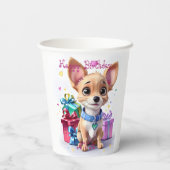 かわいいガーリーおもしろいピンク&チワワ誕生日パーティー 紙コップ (裏面)