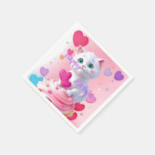 かわいいガーリーおもしろいホワイトキッテンカップケーキ誕生日パーティー スタンダードカクテルナプキン (角)