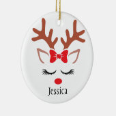 かわいいガーリークリスマストナカイ赤い鼻まぶし セラミックオーナメント (右)