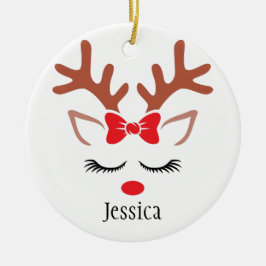 かわいいガーリークリスマストナカイ赤い鼻まぶし セラミックオーナメント