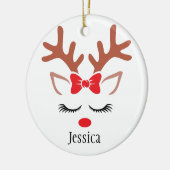 かわいいガーリークリスマストナカイ赤い鼻まぶし セラミックオーナメント (左)