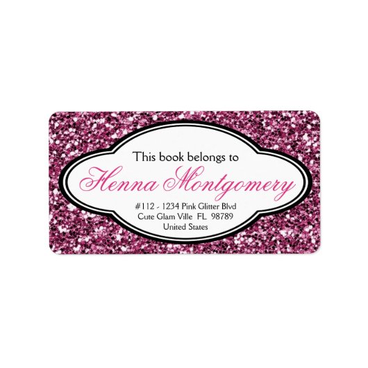 かわいいガーリーグリッタールックピンク蔵書票 ラベル (正面)