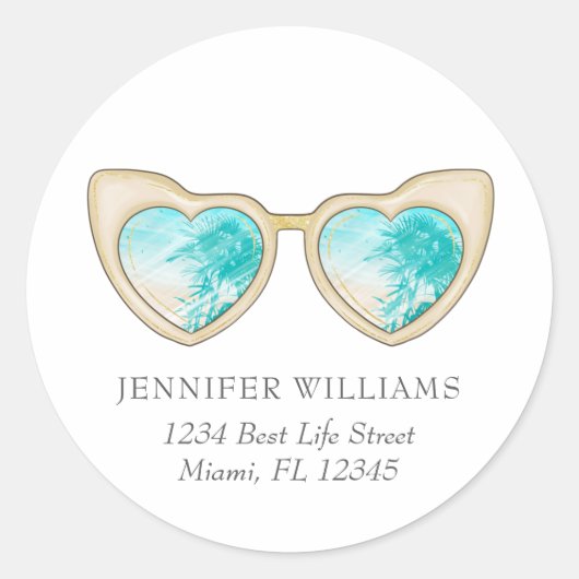 かわいいガーリーサングラスパームツリーズ差出人住所 ラウンドシール (正面)