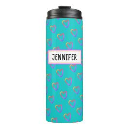 かわいいガーリーターコイズカラフルハートパターン名 タンブラー