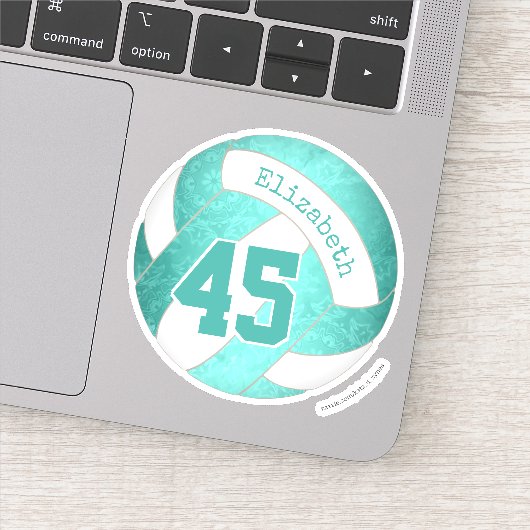 かわいいガーリーターコイズティール（緑がかった色）カスタムバレーボール シール (詳細)