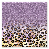 かわいいガーリートレンディーパープルフェイクグリッターヒョウ フォトプリント            (正面)