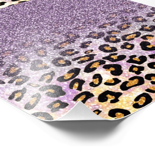 かわいいガーリートレンディーパープルフェイクグリッターヒョウ フォトプリント            (角)
