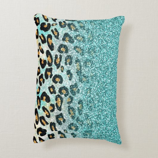 かわいいガーリートレンディーライトブルーフェイクグリッターヒョウ アクセントクッション (裏面(縦))