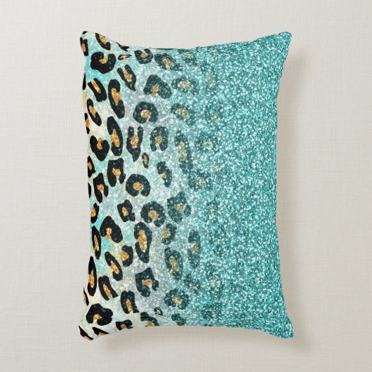 かわいいガーリートレンディーライトブルーフェイクグリッターヒョウ アクセントクッション (正面(垂直))
