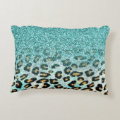 かわいいガーリートレンディーライトブルーフェイクグリッターヒョウ アクセントクッション (裏面)