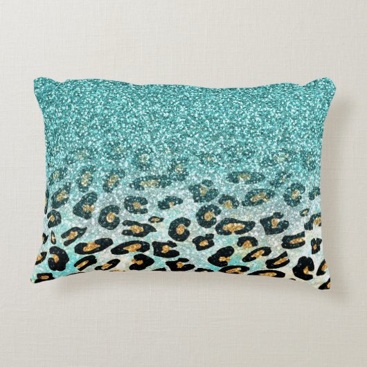 かわいいガーリートレンディーライトブルーフェイクグリッターヒョウ アクセントクッション (裏面)