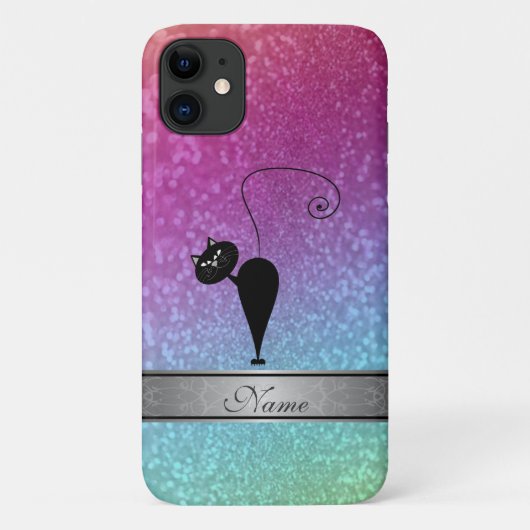 かわいいガーリートレンディーレインボーキラキラ猫モノグラム Case-Mate iPhoneケース (裏面)