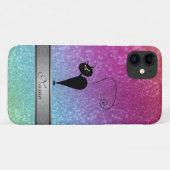 かわいいガーリートレンディーレインボーキラキラ猫モノグラム Case-Mate iPhoneケース (裏面(横))