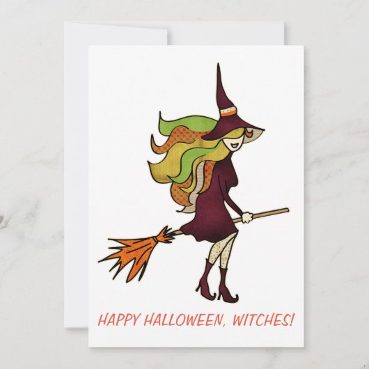 かわいいガーリーハッピーハローウィン魔女の衣装 招待状 (正面)