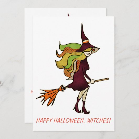 かわいいガーリーハッピーハローウィン魔女の衣装 招待状 (正面/裏面)