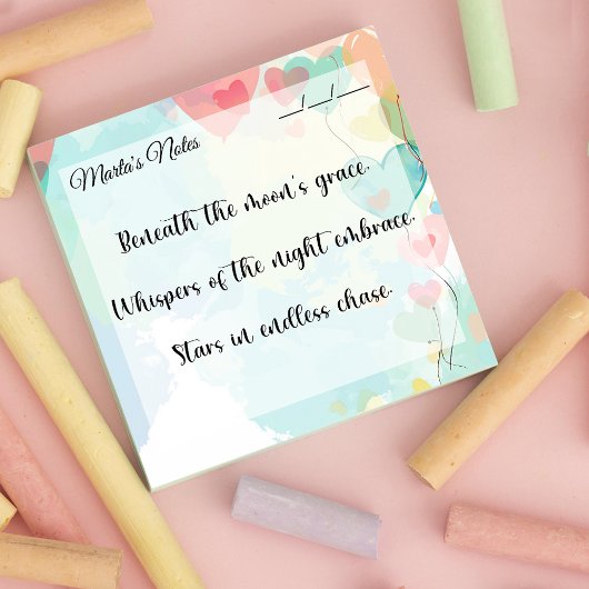 かわいいガーリーハートバルーン3" x 3" ポストイット