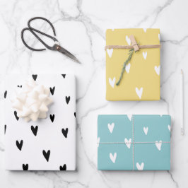 かわいいガーリーハートパターカラフルンlブルーイエロー ラッピングペーパーシート