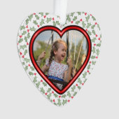 かわいいガーリーハートフォトホリー葉クリスマス オーナメント (正面)