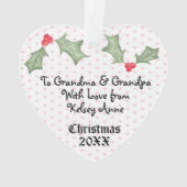 かわいいガーリーハートフォトホリー葉クリスマス オーナメント (裏面)