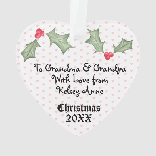 かわいいガーリーハートフォトホリー葉クリスマス オーナメント (裏面)