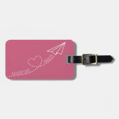 かわいいガーリーハート紙飛行機アドベンチャーアワッツピンク ラゲッジタグ (正面横)
