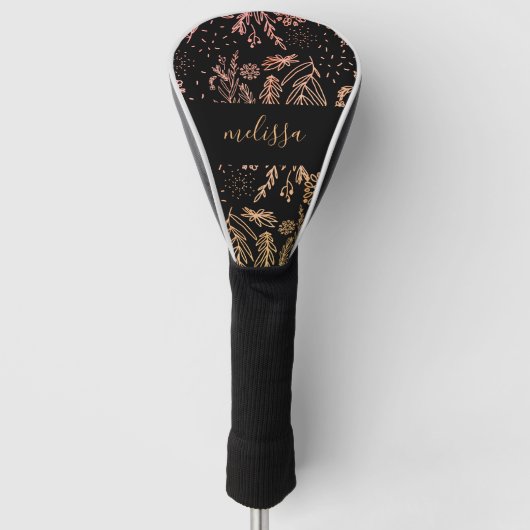 かわいいガーリーバラ金ゴールドフローラ署名 ゴルフヘッドカバー (正面)