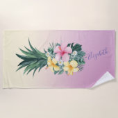 かわいいガーリーパイナップル熱帯性花グラデーション花 ビーチタオル (正面)