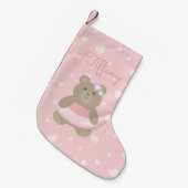 かわいいガーリーパステルピンクバレリナベアキュブキッズ スモールクリスマスストッキング (正面 (吊り時))
