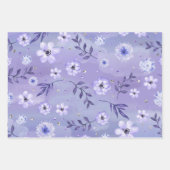 かわいいガーリーパープルピンクフローラグリッター ラッピングペーパーシート (正面3)