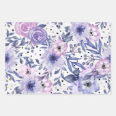 かわいいガーリーパープルピンクフローラグリッター ラッピングペーパーシート (正面2)