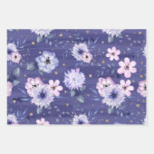 かわいいガーリーパープルピンクフローラグリッター ラッピングペーパーシート (正面)