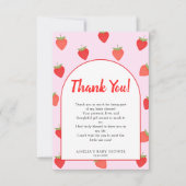 かわいいガーリーピンクのイチゴの赤ちゃんシャワー サンキューカード (正面)