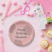 かわいいガーリーピンクのサッカー誕生日 ペーパープレート (パーティー)