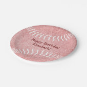 かわいいガーリーピンクのソフトボールの誕生日パーティー ペーパープレート (アングル)