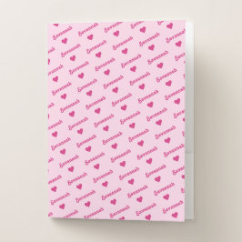 かわいいガーリーピンクのハートと名前おもしろい ポケットフォルダー