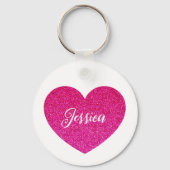 かわいいガーリーピンクのハートパーソナライズされた名 キーホルダー (裏面)